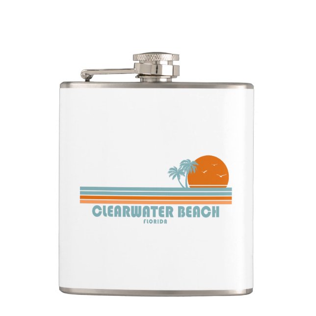 Clearwater Beach Florida Sun Palm Trees Flask (Front)
