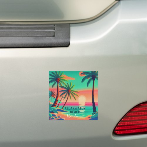Clearwater Beach Florida Tropical Palm Tree 1950s Car Magnet