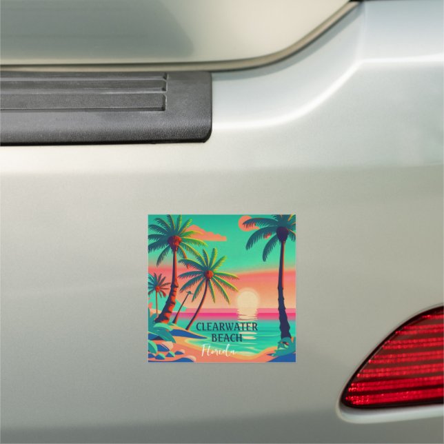 Clearwater Beach Florida Tropical Palm Tree 1950s Car Magnet (In Situ)