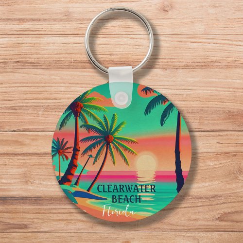 Clearwater Beach Florida Tropical Palm Tree 1950s Keychain