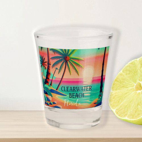 Clearwater Beach Florida Tropical Palm Tree 1950s Shot Glass