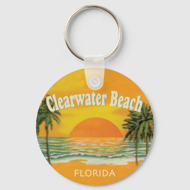 Clearwater Beach, Florida vintage sunset Keychain (Front)