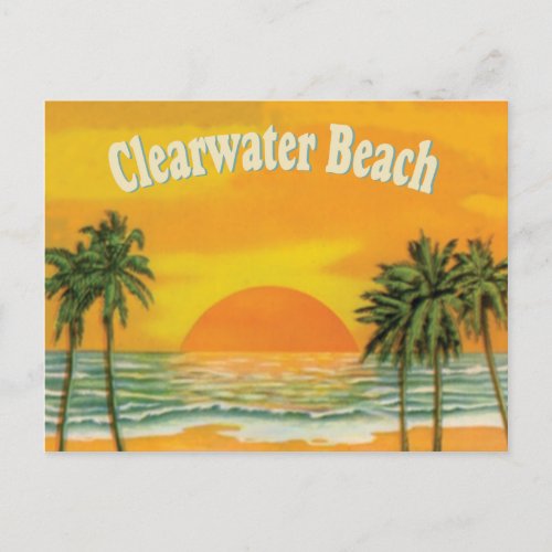 Clearwater Beach Florida vintage sunset Postcard