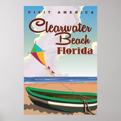 Clearwater Beach Florida vintage travel poster