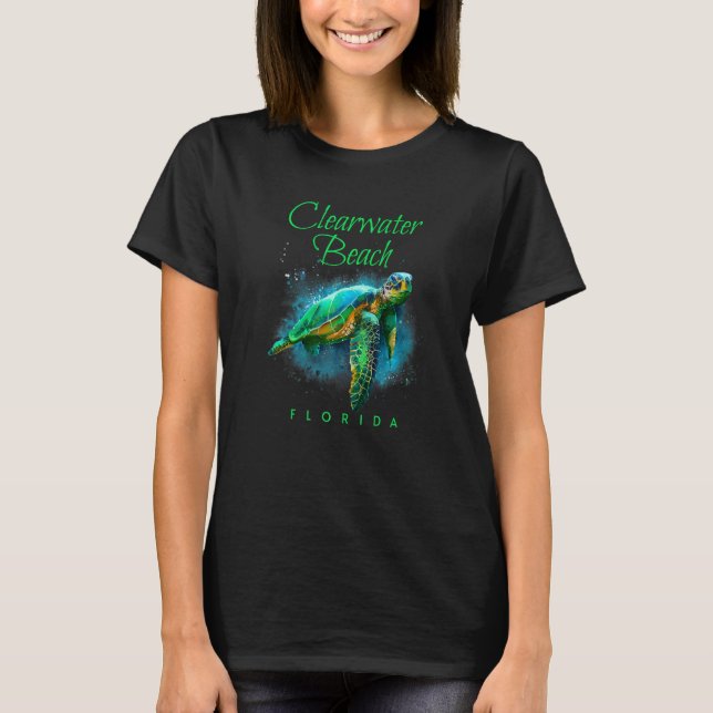 Clearwater Beach Florida Watercolor Sea Turtle T-Shirt (Front)