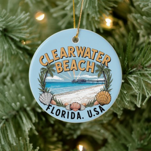 Clearwater Beach Retro Vignette Ceramic Ornament