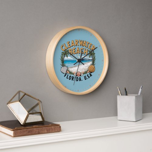 Clearwater Beach Retro Vignette Clock