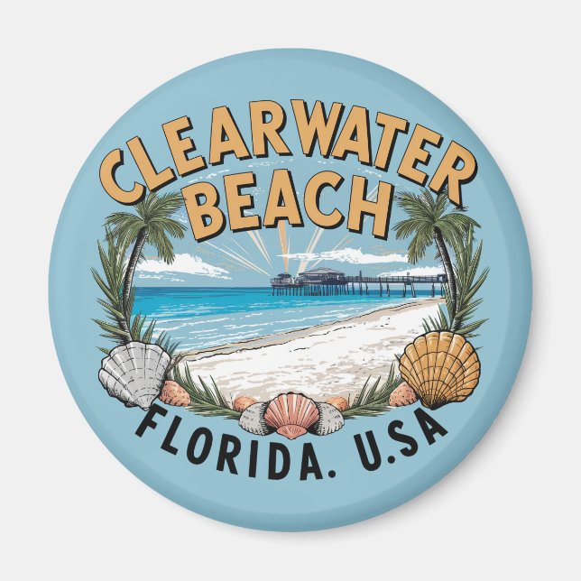 Clearwater Beach Retro Vignette Magnet (Front)