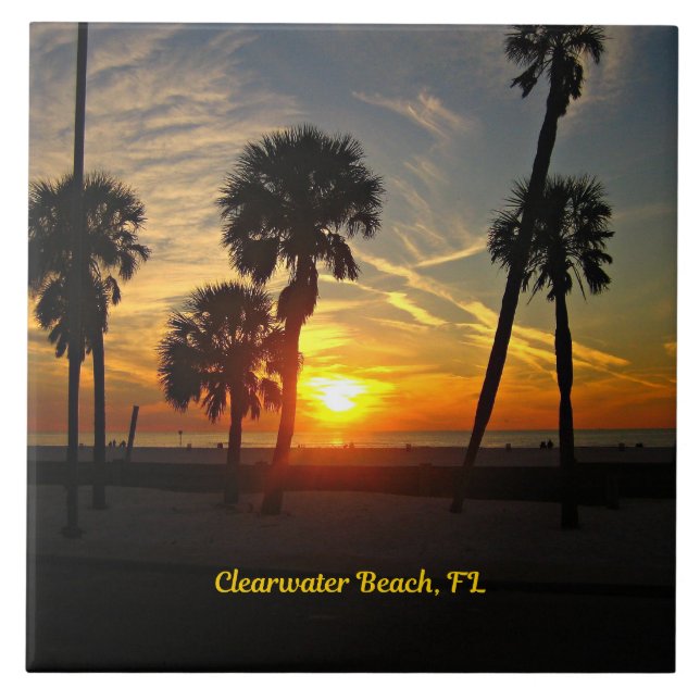Clearwater Beach Sunset Ceramic Tile (Front)