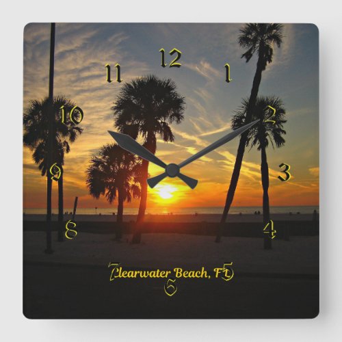 Clearwater Beach Sunset Square Wall Clock