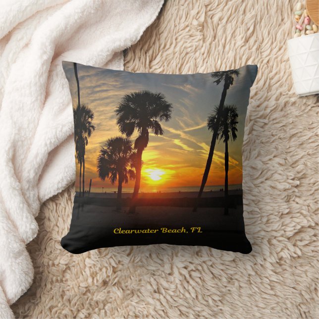 Clearwater Beach Sunset Throw Pillow (Blanket)