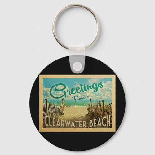 Clearwater Beach Vintage Travel Keychain