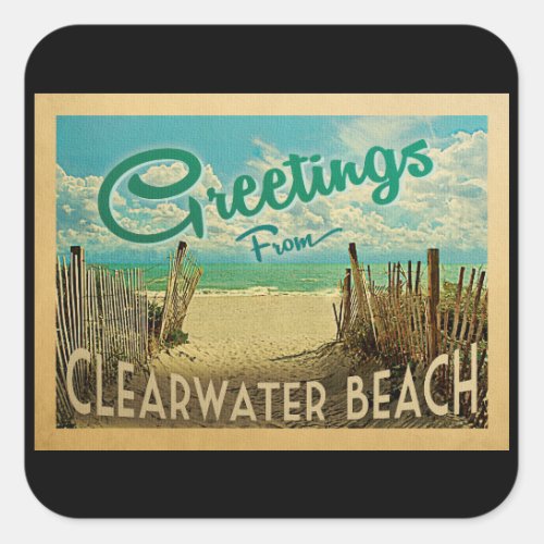 Clearwater Beach Vintage Travel Square Sticker