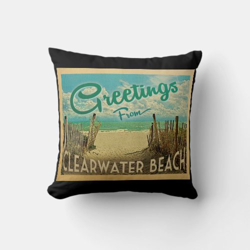Clearwater Beach Vintage Travel Throw Pillow
