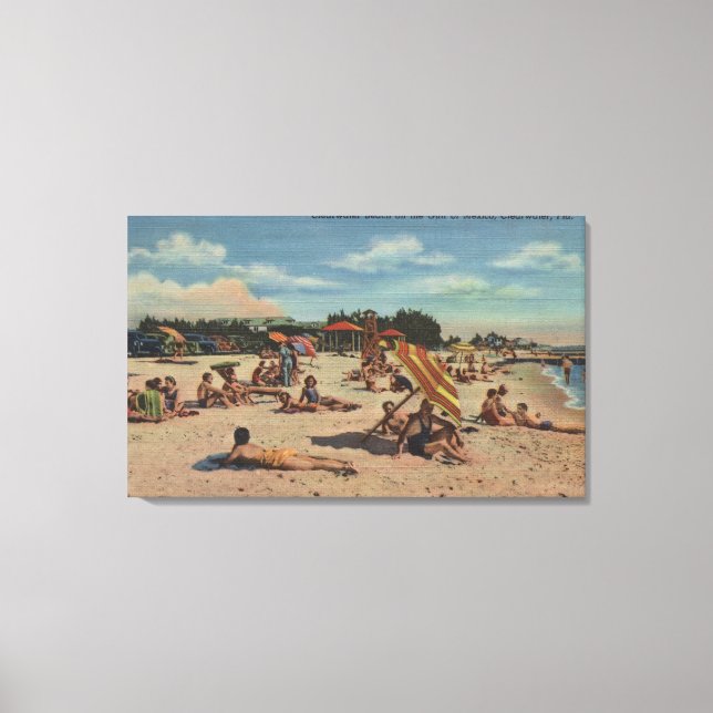 Clearwater, FL - Sunbathers on Clearwater Beach Canvas Print (Front)