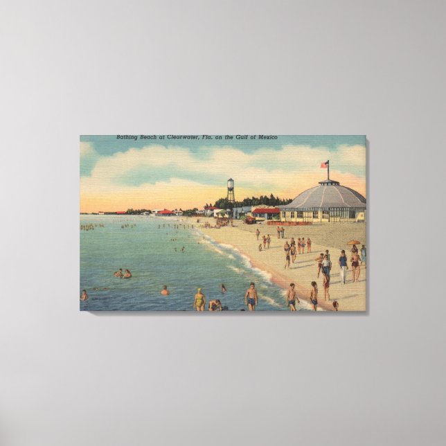 Clearwater, FL - Swimmers & Sunbathers on Beach Canvas Print (Front)
