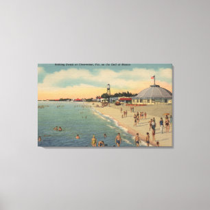 Clearwater, FL - Swimmers & Sunbathers on Beach Canvas Print