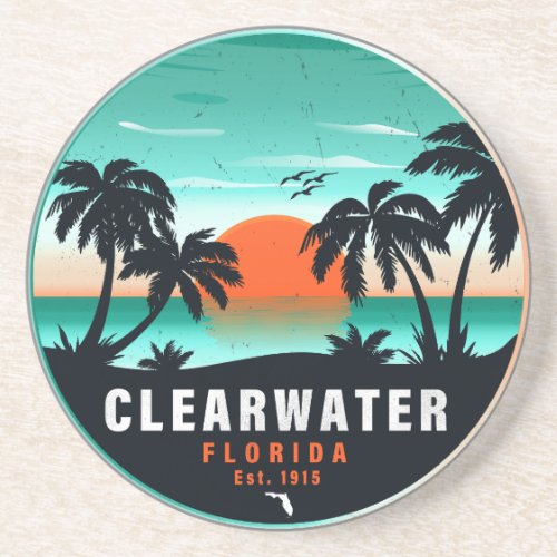 Clearwater Florida Beach Retro Sunset Souvenirs Coaster