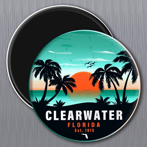 Clearwater Florida Beach Retro Sunset Souvenirs Magnet