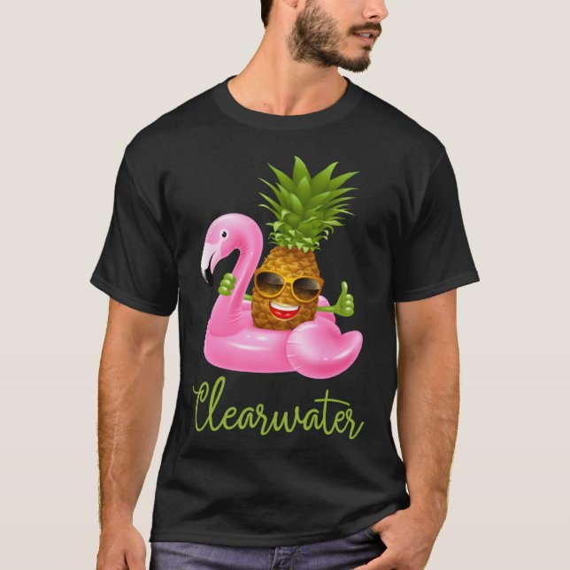 Clearwater Florida Beach Tropical  Flamingo Pineap T-Shirt (Front)