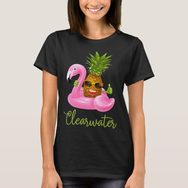 Clearwater Florida Beach Tropical  Flamingo Pineap T-Shirt (Front)