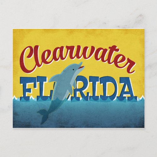 Clearwater Florida Dolphin Retro Vintage Travel Postcard