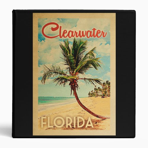 Clearwater Florida Palm Tree Beach Vintage Travel 3 Ring Binder