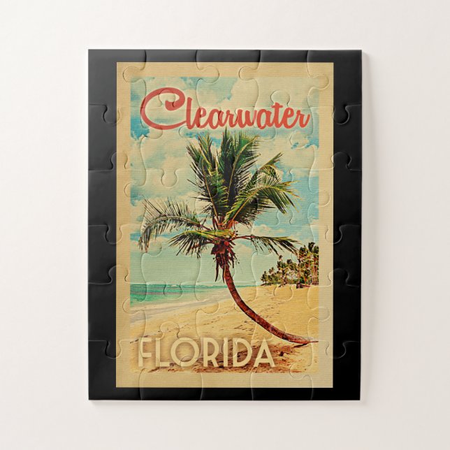 Clearwater Florida Palm Tree Beach Vintage Travel Jigsaw Puzzle (Vertical)