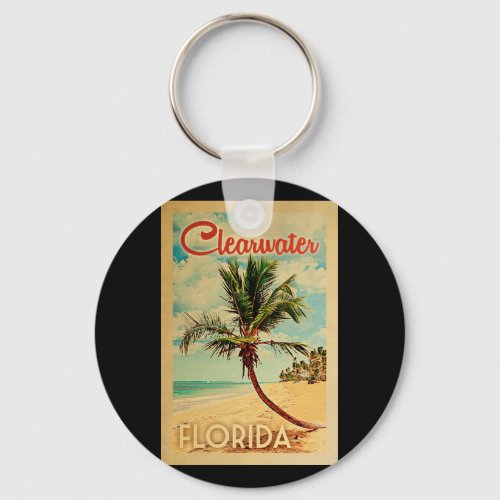 Clearwater Florida Palm Tree Beach Vintage Travel Keychain