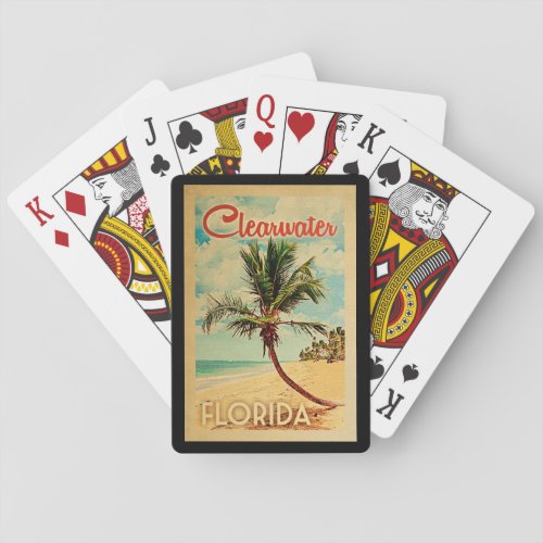 Clearwater Florida Palm Tree Beach Vintage Travel Poker Cards