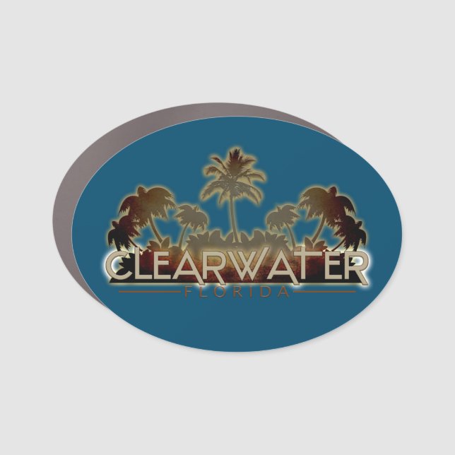 Clearwater Florida palm tree words oval magnet (Front)