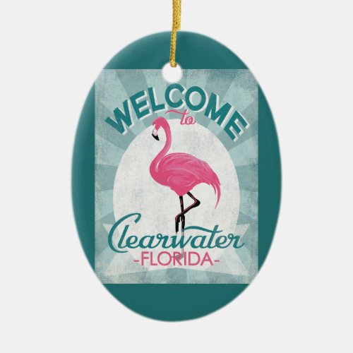 Clearwater Florida Pink Flamingo Retro Ceramic Ornament