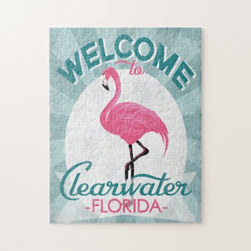 Clearwater Florida Pink Flamingo Retro Jigsaw Puzzle