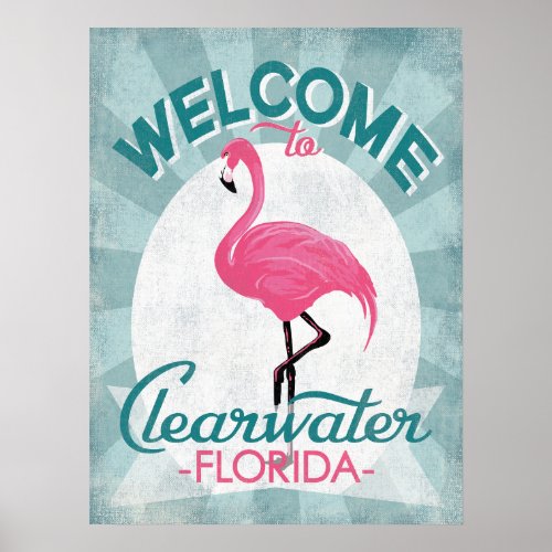 Clearwater Florida Pink Flamingo Retro Poster