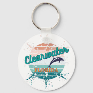 Clearwater Florida Retro Exploding Sunset   Keychain