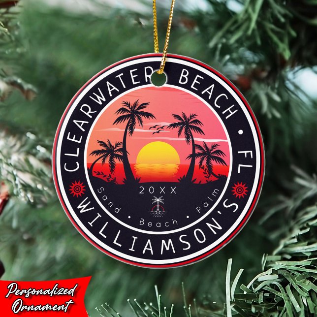 Clearwater Florida Retro Sunset Souvenirs 80s Ceramic Ornament (Creator Uploaded)