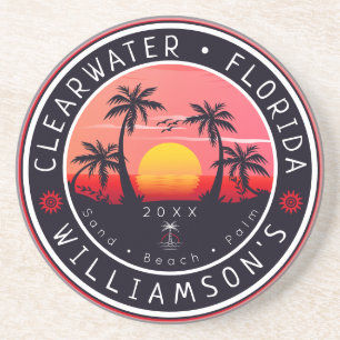 Clearwater Florida Retro Sunset Souvenirs 80s Coaster