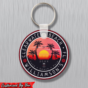 Clearwater Florida Retro Sunset Souvenirs 80s Keychain