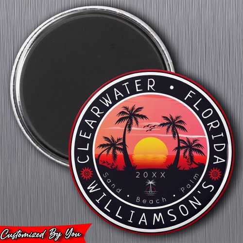 Clearwater Florida Retro Sunset Souvenirs 80s Magnet