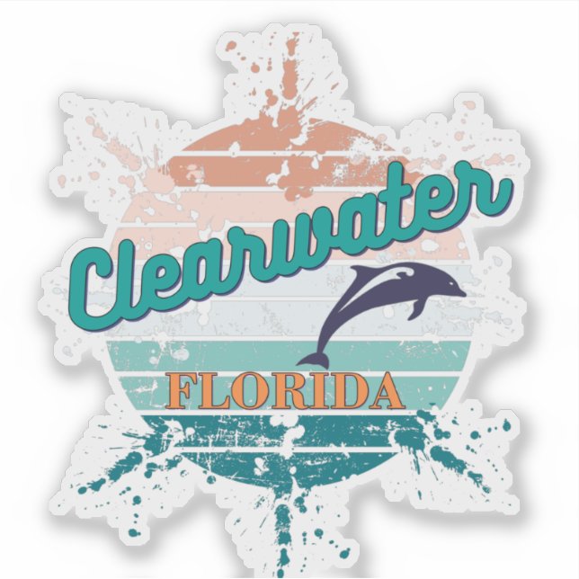 Clearwater Florida Retro Vintage Exploding Sunset Sticker (Front)