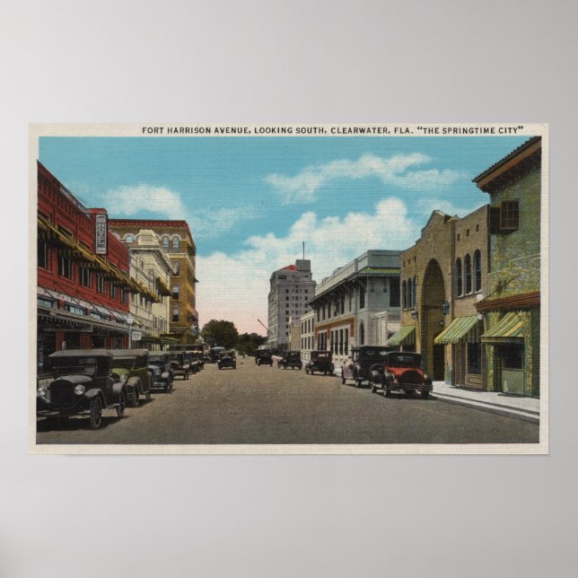 Clearwater, Florida - South View of Ft. Harrison Poster (Front)