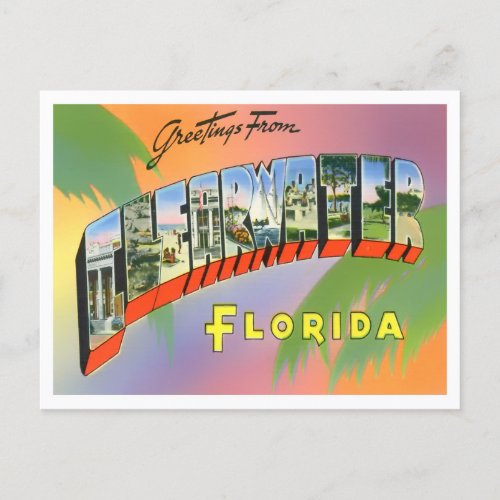 Clearwater Florida Vintage Big Letters Postcard