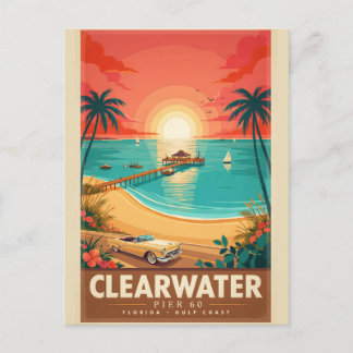 Clearwater Pier 60 Vintage Florida Travel Poster Postcard