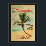 Clearwater Postcard Florida Palm Tree Beach Retro<br><div class="desc">Clearwater Florida design in Vintage Travel style featuring a palm tree on the beach with ocean and sky.</div>
