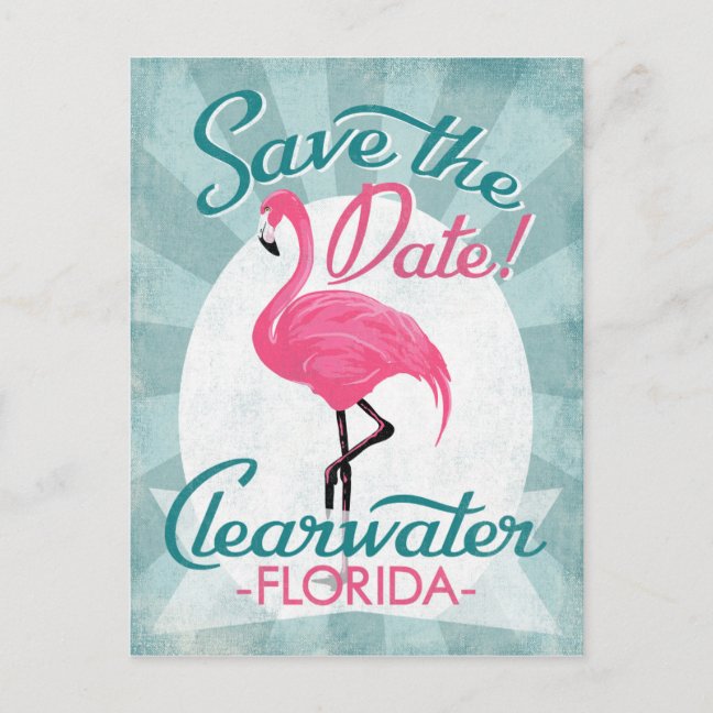 Clearwater Save The Date Postcards –  Pink Flamingo Retro