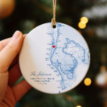 Clearwater Tampa Bay Wedding Our First Christmas  Ceramic Ornament<br><div class="desc">This beautiful ceramic Clearwater Beach Christmas Ornament is perfect to celebrate a couple's first Christmas as Mr. and Mrs.! Printed on durable ceramic, this navy blue map ornament makes a lovely wedding gift that will be cherished for years. You can move the heart and the map by clicking "Edit using...</div>