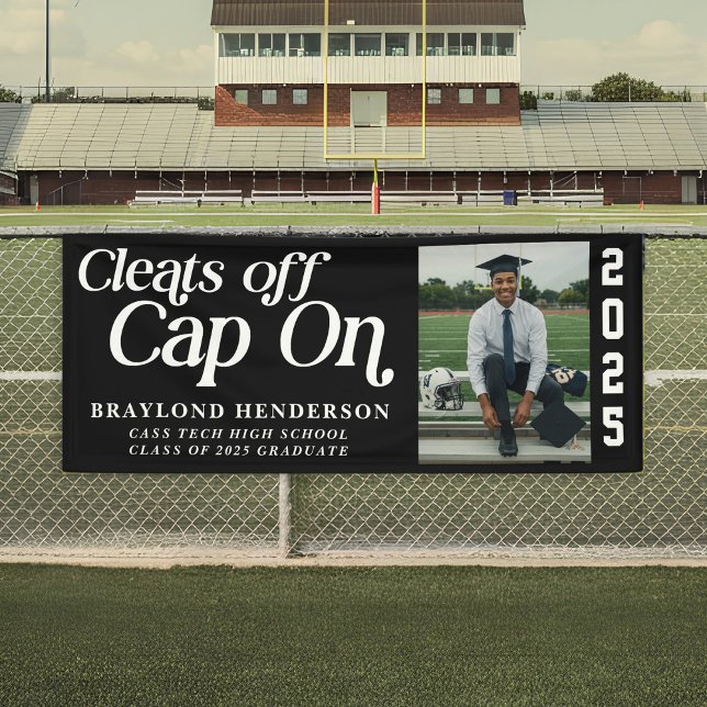Cleats Off, Cap On Athlete Graduation Photo Banner (Cleats Off Cap On Athlete Graduation Banner)