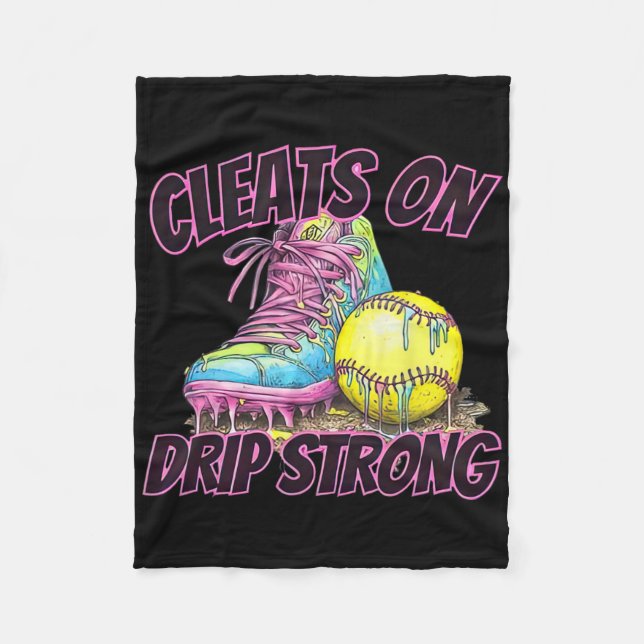 Cleats On Drip Strong Softll Drip Softll Mom Retro Fleece Blanket (Front)
