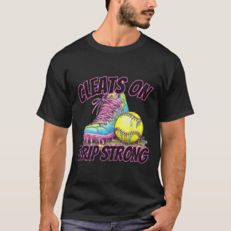 Cleats On Drip Strong Softll Drip Softll Mom Retro T-Shirt