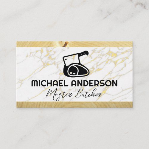 Cleaver and Meat  Marble and Wood Business Card